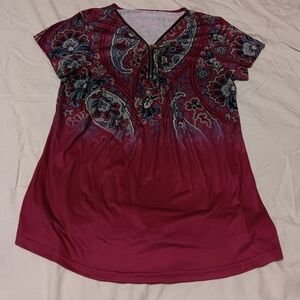 Purple patterned 🌵 zip-up blouse. L